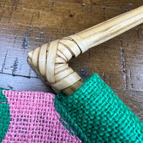 Greek Sorority Alpha Kappa Alpha Pola Dot Straw Tote AKA Picnic Bag Wood Handles - Picture 10 of 11